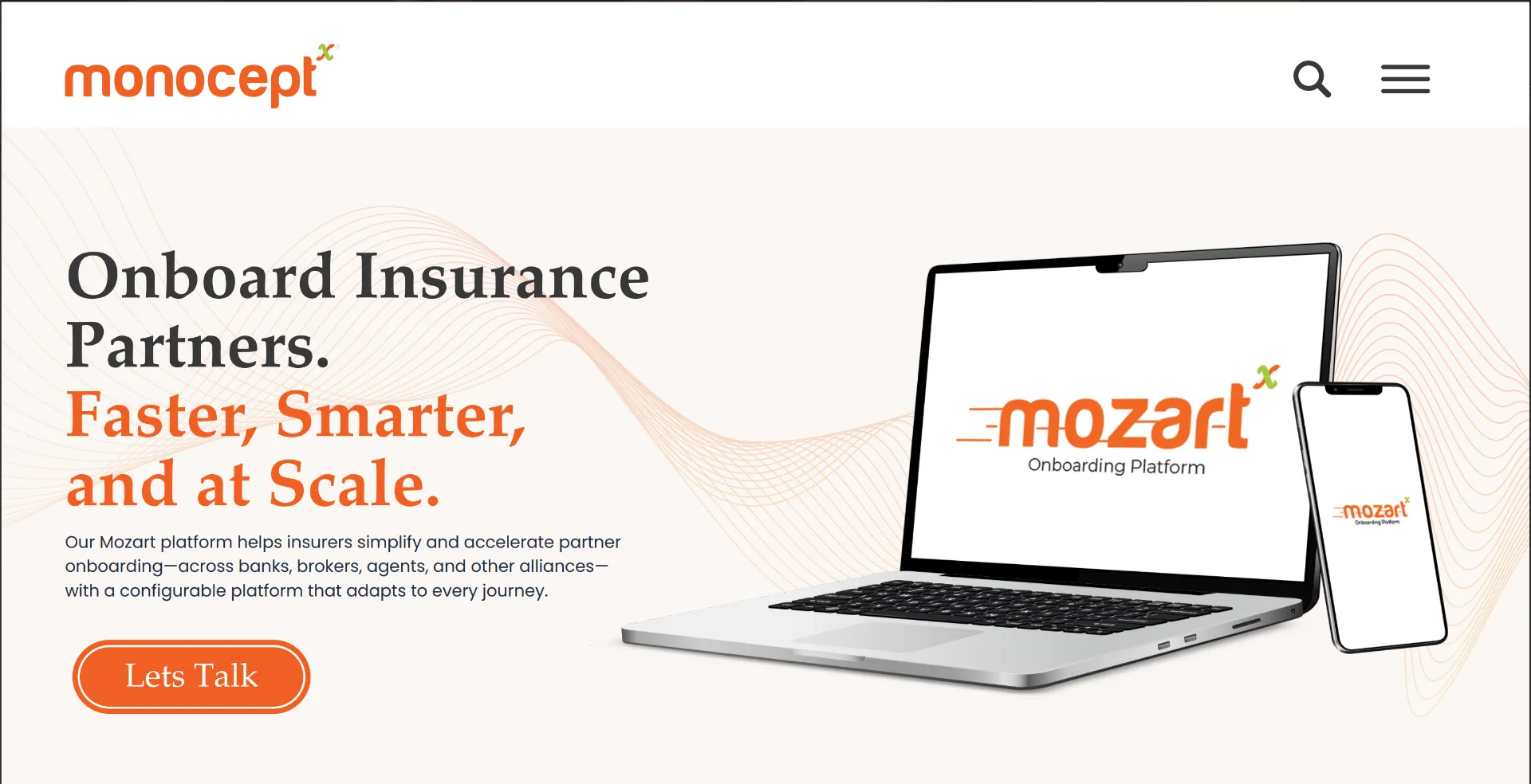 Monocept Mozart insurance onboarding platform landing page